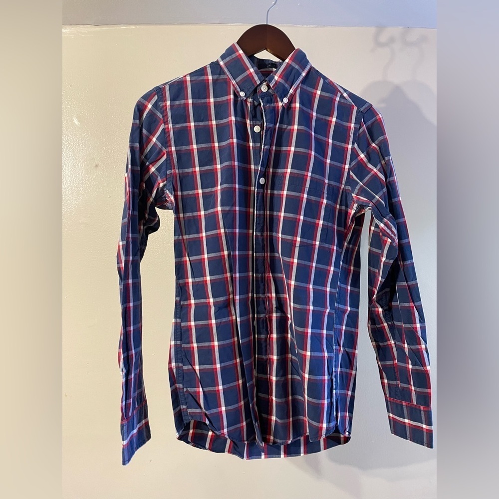 J. Crew Men's Slim XS Navy, Red, and White Plaid
Button Down - Picture 1 of 3